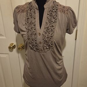 Heart Soul Taupe Ruffled Blouse